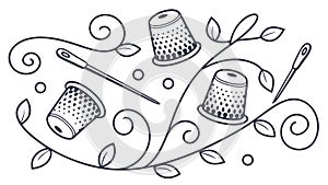Sewing Tools and Floral Elements Pattern, vector design Generative AI