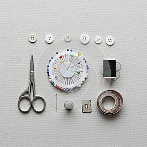 Sewing tools neatly arranged on a