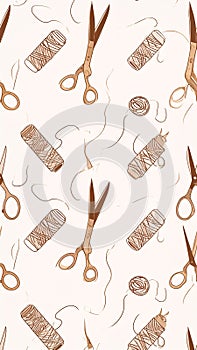 Sewing Tools Pattern - Scissors, Thread, and More