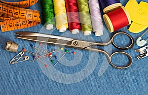 Sewing tools, supplies and accessories of tailor. Sewing concept.