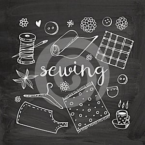 Sewing vector doodle set