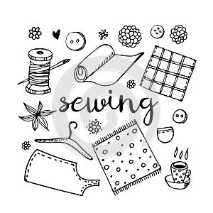 Sewing vector doodle set