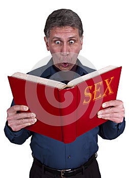 Sex Education, Funny Shocked Man Reading Book photo