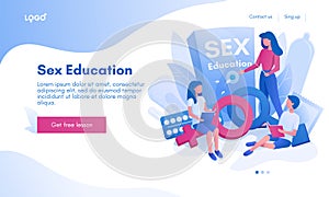 Sex education landing page design, website banner vector template. Sexuality and gender. Sexual health.