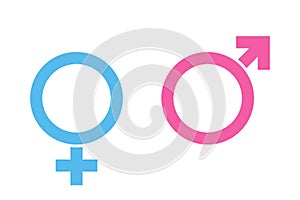 Sex or male vector icons isolated on white background blue and pink colors. Female symbol. Male sex icon. Gender sign