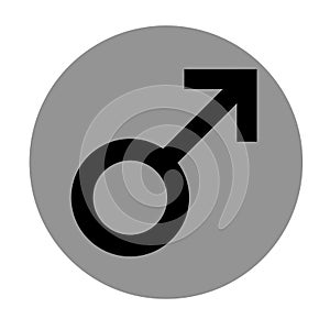 Sex symbol. Gender man flat symbol. Black Male abstract symbol in gray circle. Vector Illustration