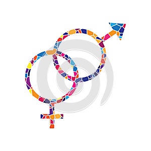 Sex symbol sign. Vector. Stained glass icon on white background.