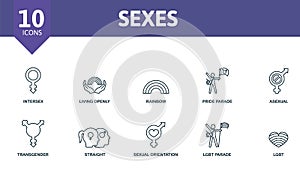 Sexes icon set. Contains editable icons lgbt theme such as intersex, rainbow, asexual and more.