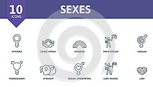 Sexes icon set. Contains editable icons lgbt theme such as intersex, rainbow, asexual and more. photo