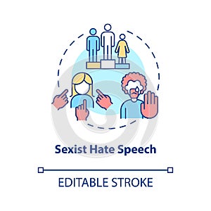 Sexist hate speech concept icon photo