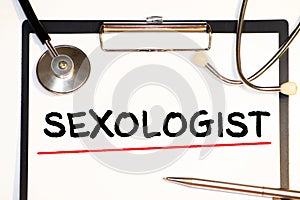 Sexologist word cloud concept on grey background photo