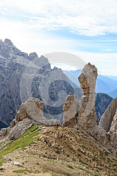 Sexten Dolomites mountain rock pinnacle needle in South Tyrol
