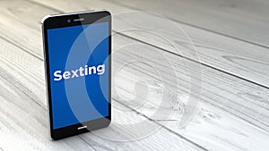 Sexting smartphone over white wooden background