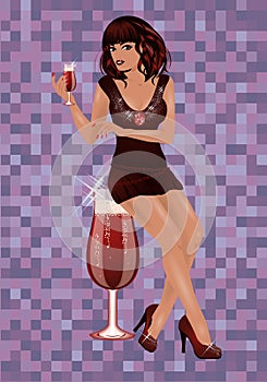 Sexual brunet girl with red wine