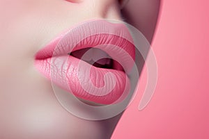 Sexual full lips. Natural gloss of lips and woman\'s skin. Increase in lips, cosmetology. Natural lips. . Macro of woman\'s face