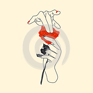 Sexual hand gesture - Hand and rose simulating intercourse and sex.