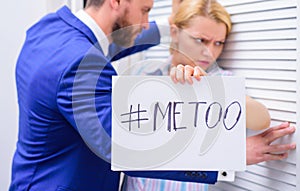 Sexual harassment between colleagues and flirting in office. Workplace bullying concept. Me too social movement. metoo