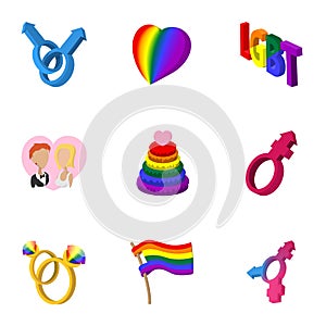 Sexual minorities icons set, cartoon style