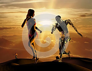 The sexual woman with cyborg