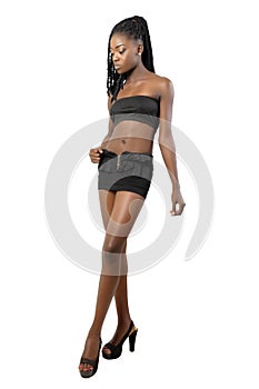 African-American woman in shorts