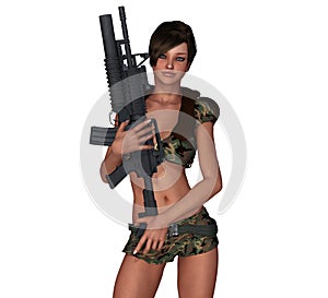 army girl with m16 machine gun