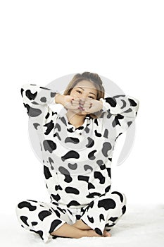 Sexy Asian woman wearing a pajamas  on white background