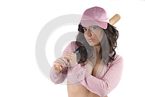 baseball girl with pink cup
