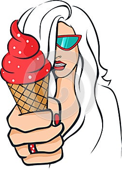 Sexy Beach Woman with Ice Cream - Vector