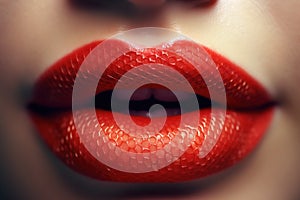 Sexy Beauty Red Lips. Makeup Detail. Beautiful Closeup. Sensual Open Mouth with Lipgloss
