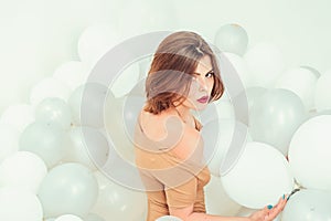 Sexy beauty. woman in party balloons. Fashion portrait of woman. inspiration and imagination. happy birthday. Pretty