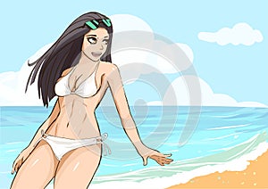Sexy bikini girl cartoon anime on beach