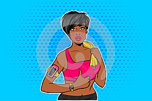 Sexy black african-american pop art girl on workout