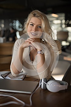 Sexy blonde businesswoman portrait photo