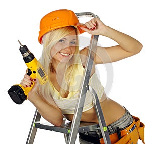 blonde female construction worker