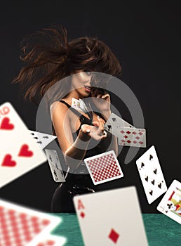 brunette woman with poker cards