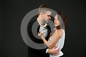 Sexy couple in love. business couple represent sexual harassment. Office fashion and corporate attire. Desirable
