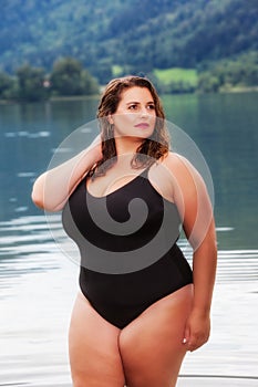 Sexy curvy model in swimsuit