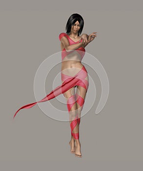 Elegant Female Dancer Wrapped In Flowing Red Fabric Motion