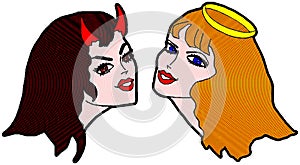 Sexy Devil and Angel Pin up Girl Illusration