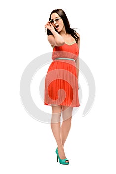 FASHION MODEL POSING isolated on white background