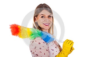 female housekeeper with flannel