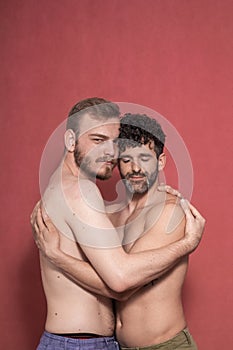 Sexy gay couple, hugging each other
