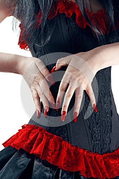 girl in black and red skirt corset photo