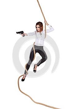 girl holding black gun