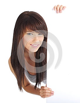 girl holding a blank board.