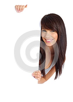 girl holding a blank board.