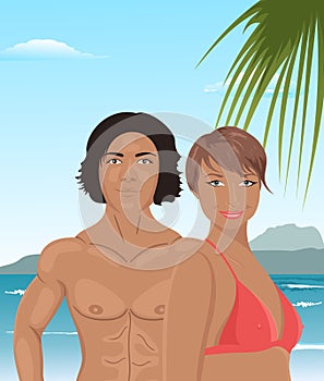 girl and man on beach photo