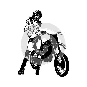 Sexy Girl and Motocross Motorcycle - Enduro, Freestyle - Motocross Extreme Sport, Freestyle Girl - Clipart, Vector