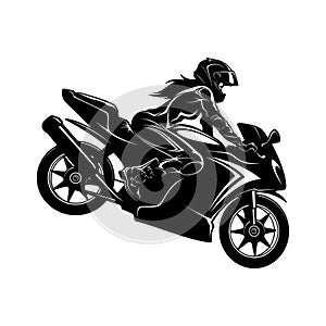 Sexy Girl and Sport Motorcycle - Suberbike, Super Bike - Clipart, Vector Silhouette