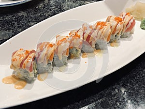 Sexy girl sushi roll.. salmon - tuna, fish roe,